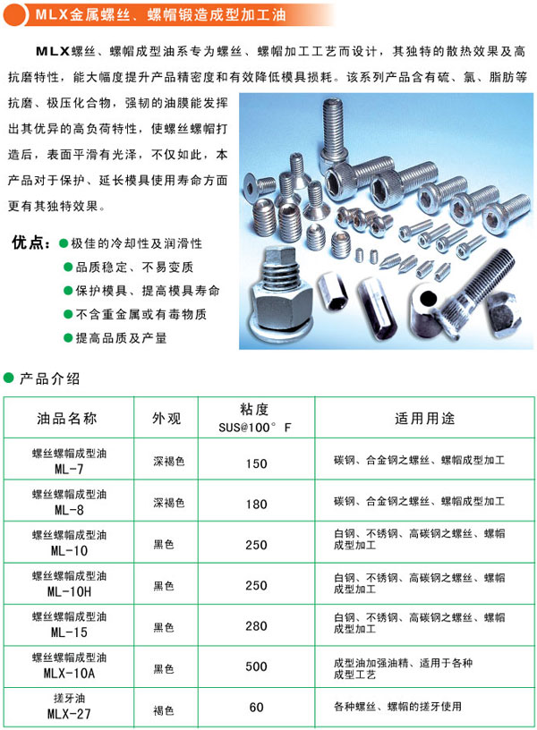 金属螺丝、螺帽成型油系列
